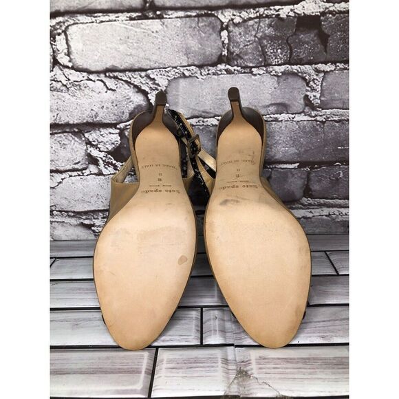Kate Spade Camel Brown Black Patent Leather  Peep Toe Stiletto Heels Women Sz 8B - Picture 14 of 16